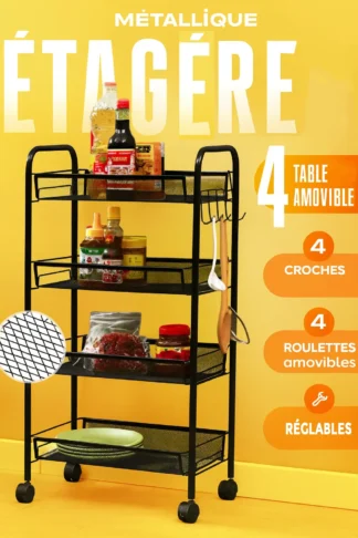 Chariot pour cuisine, noire, 39x25x25 cm,acier au carbone,inoxydable