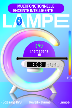 Enceinte Bluetooth veilleuse avec recharge sans fil,horloge et lampe intelligente