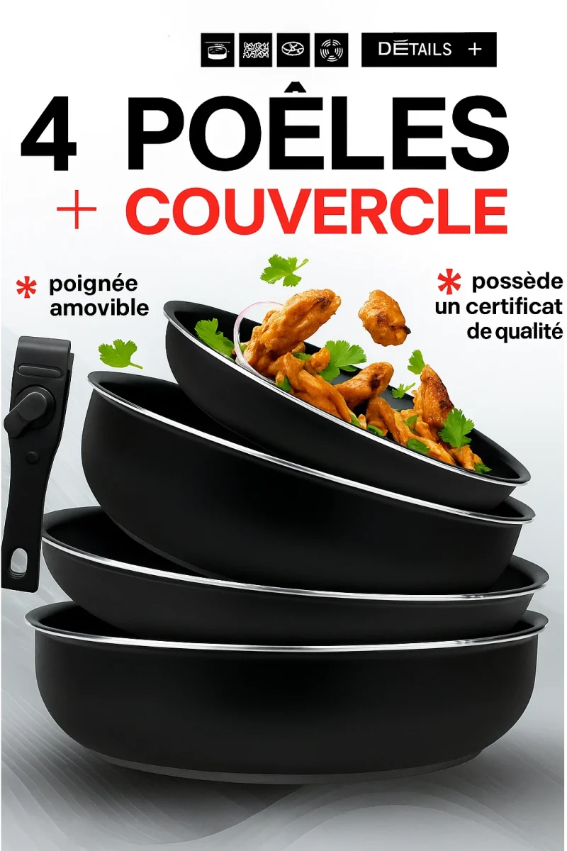 Ensemble de poêles avec couvercle antiadhésif 1