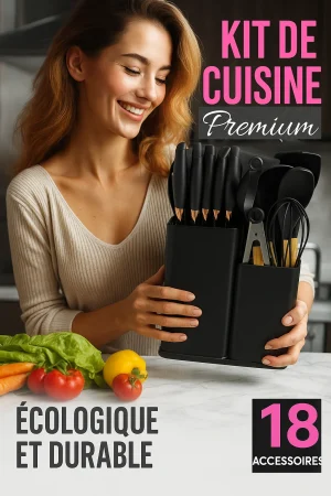 Kit d’Ustensiles de Cuisine Premium – 18 Pièces en Silicone Écologique