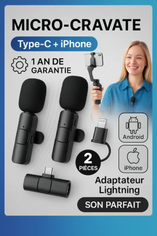 Micro cravate sans fil à pince pour téléphone Android & Iphone