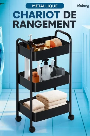 Chariot de rangement métallique à roulettes pour cuisine et salle de bain