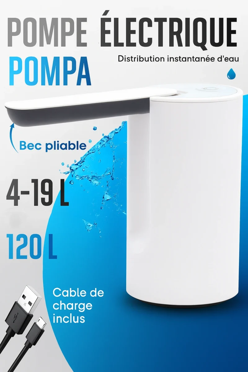 Pompe électrique pliable pour bouteilles d_eau de 5,10 et 20 litres 1